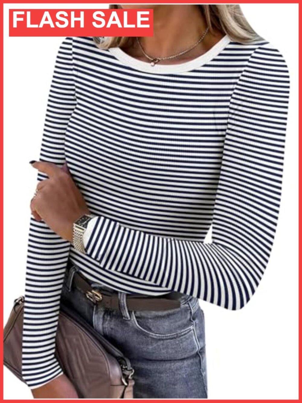 Women Ribbed Long Sleeve Slim Fit Crewneck T-Shirt Casual Work Top